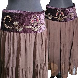 Embroidered Velvet Brown Skirt